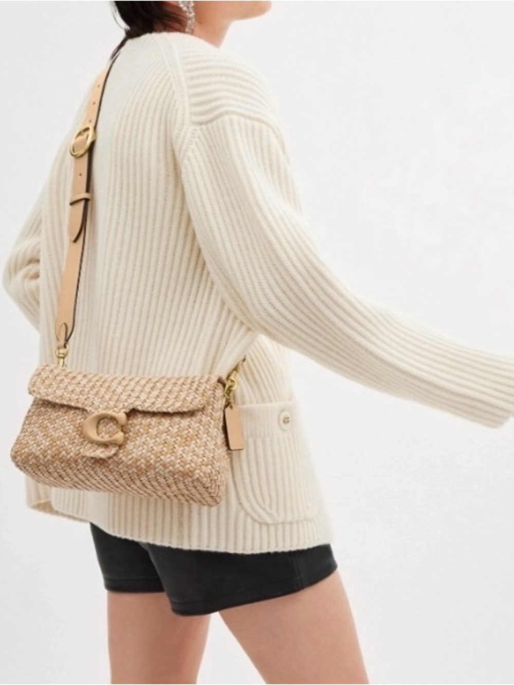 NWT Coach Soft Tabby Shoulder and Crossbody Bag Woven leather CU069 Tan cream